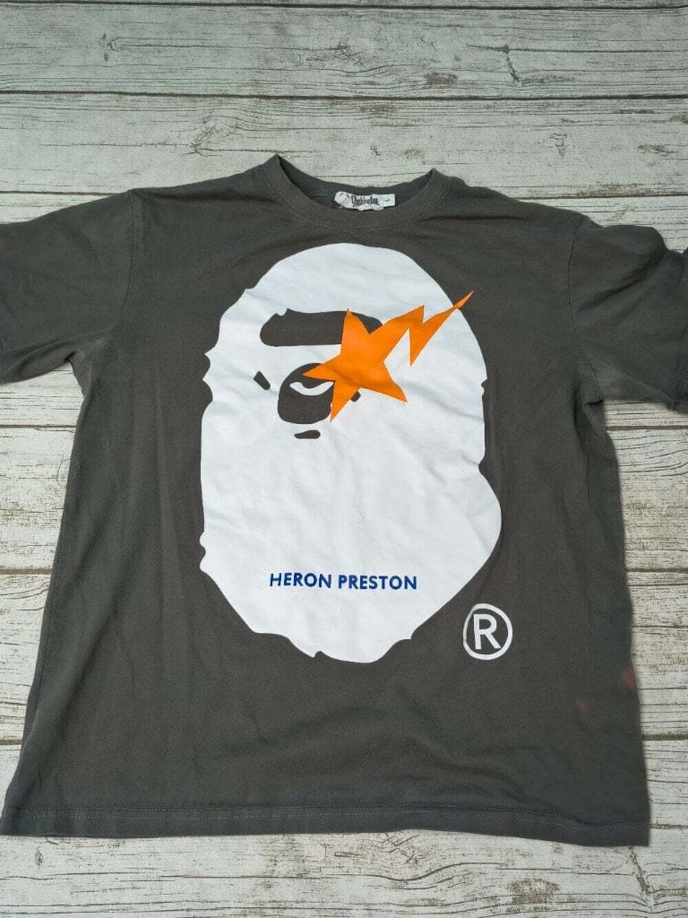A Bathing Ape x Heron Preston Ape Head Bapesta T Shirt Grey Mens L Streetwear